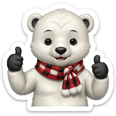 baby Polar Bear, smiling, thumbs up, wearing red Checkered Triangle scarf sticker