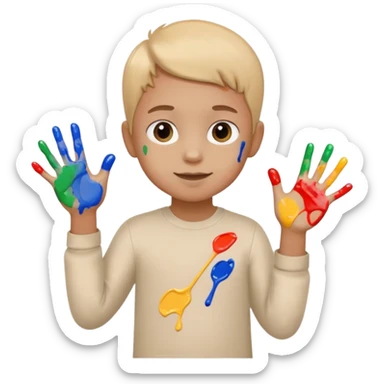 Kid with finger-painted hands and body, palette sticker
