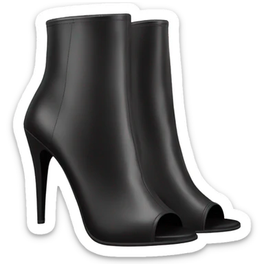 Realistic pair of black peep toe leather high heel bootie boots facing forward.  sticker
