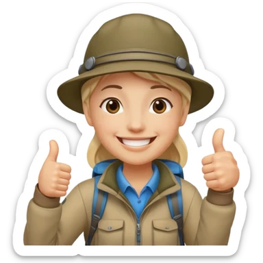 person with thumb up and hiking hat sticker