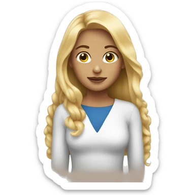 blonde girl with beage sticker