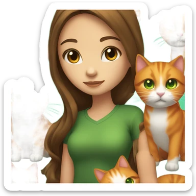 Long Brown highlighted hair and green eyed girl holding an Orange cat sticker