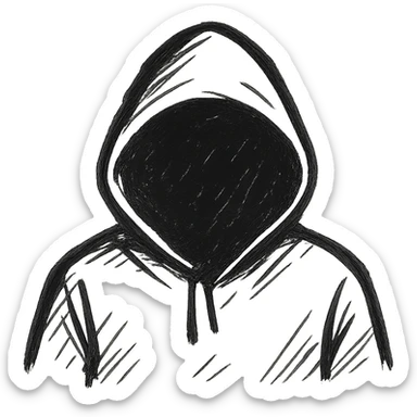 silhouette of a hooded hacker, dramatic, minimal, strong contrast, no background sticker