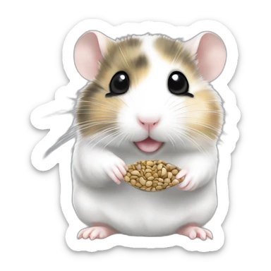 Campbell dwarf hamster with a greyish white coat eating a sunflower seed in a cute way sticker