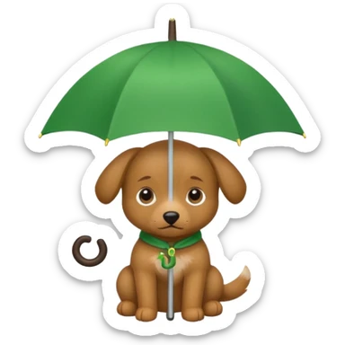 baby dog hold small green umbrella sticker