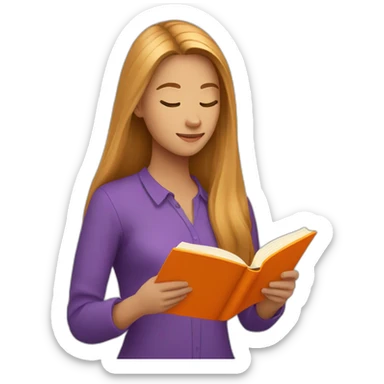 highlights-long-hair-girl-wearing-purple-blouse-reading-a-orange-book-without-glasses sticker