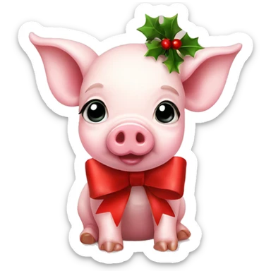 cute baby pig with a christmas bow sticker