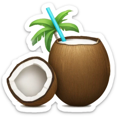 Coconut drink that has coconut shells and a straw. sticker
