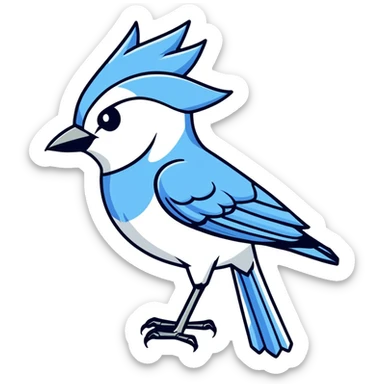 masterpiece, best quality, isolated, die-cut sticker design of a blue jay bird with a white outline, hand-drawn, detailed illustration, low-poly, high resolution, 32k resolution sticker design, gray background. 300 dpi, must not be blurry sticker