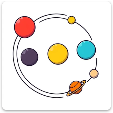 Solar system with planets in the shape of hearts orbiting around a sun, cute colorful heart planets sticker