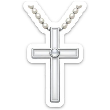 Elegant emoji icon of a white cross made of white beads, glossy surface, and white bead chain subtle shadows, pure white palette sticker