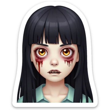 zumbie girl with black long straight hair with bangs  sticker