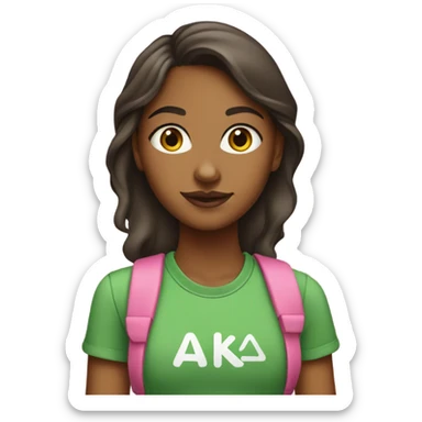 Brown girl wearing pink and green with “AKA” t shirt  sticker