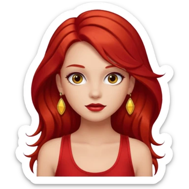 girl wearing red tank top, brown long hair, glam make up, have a red hair clip EMOJI sticker