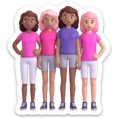 a black girl with dark brown hair next to a white girl with pink hair and a white girl with brown hair sticker