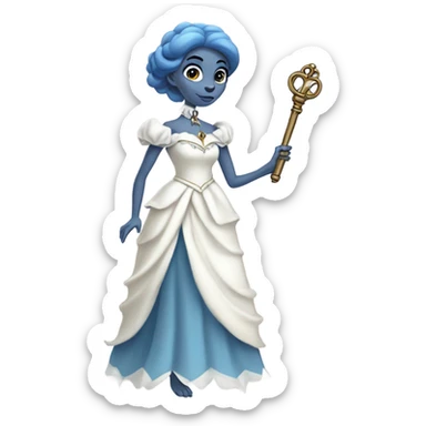 elf blue woman login holding a big key in white victorian dress, full body sticker