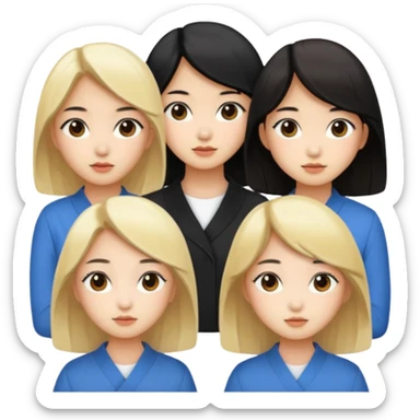 4 korean girls, hair colors: 1 blonde, 2 black, 1 brown sticker