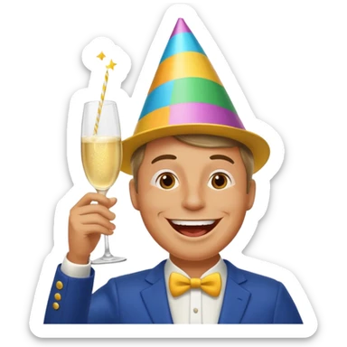 A happy man in party clothes laughs while drinking champagne straight from the glass. sticker