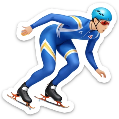 An icon showing a speed skater gliding on a professional oval ice track, captured in mid-motion with aerodynamic posture and sleek skates. The background features snowy mountains, flags, and a clear blue sky. Transparent background reflects the speed and elegance of the sport. sticker