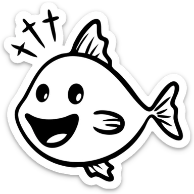 Playful singing fish, cheerful cartoon fish sticker