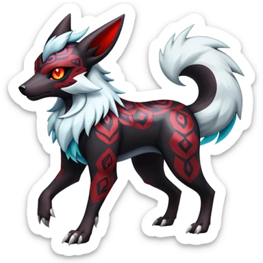 Shiny Exotic Excessive Mysterious Houndoom-Mightyena-Zorua-Zoroark-Zangoose-Pokémon-Fakémon-hybrid-creature (full body) sticker