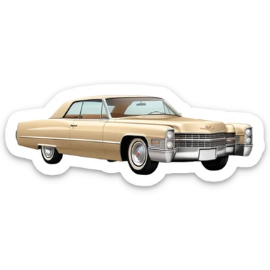 Clean-lined beige 1966 Cadillac DeVille, very minimalistic approach, 30-degree perspective, simplified iconic silhouette, Once Upon a Hollywood vehicle, iOS emoji style sticker