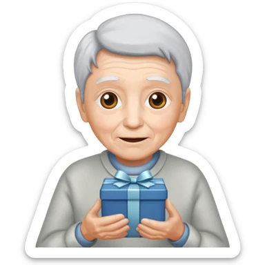 Una persona mayor recibiendo un regalo plateado sticker