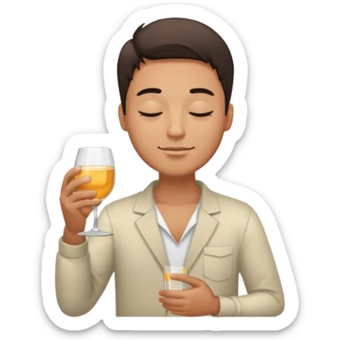 So excited guy full body, closed eyes, with glass sticker