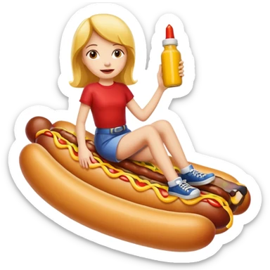 Girl riding a hotdog sticker