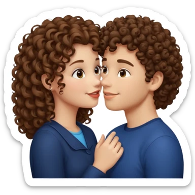 A girl with curly hair and a boy with haïr brun kiss sticker