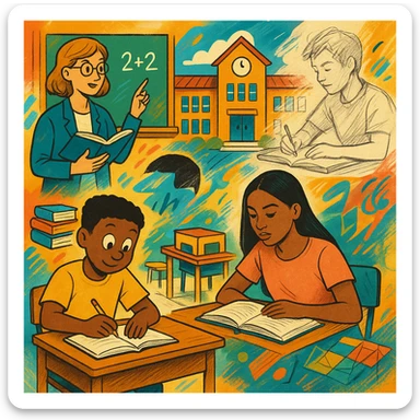 illustration themed around school, diverse styles sticker