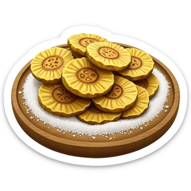 Patacones Cinematic Realistic Patacones Dish Emoji, depicted as crushed, crispy plantain discs, rendered with rich textures and dynamic, natural lighting. sticker