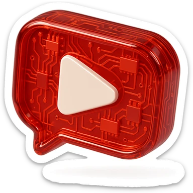 red speech bubble with inside a big red YouTube white play button, very glossy circuit style, transparent sticker