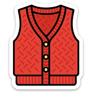 red Barry vest inspired by Sézane, front view, visible buttons, knit texture, transparent background, simple and chic style to illustrate knitwear sticker
