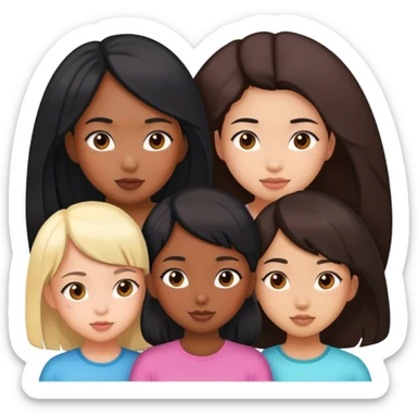 5 girls, one black girl, four Asian girls  sticker