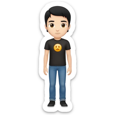 male character, black hair, black t-shirt, jeans, front view sticker