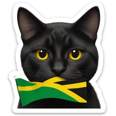 black cat holding jamaican flag in mouth sticker