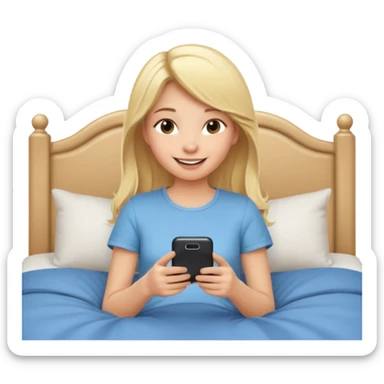 girl texting on bed sticker