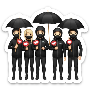 Ski mask people wearing black with umbrella and signs sticker