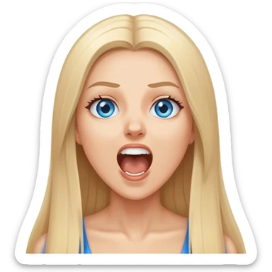 beautiful white girl with long straight blonde hair blue eyes screaming happy sticker