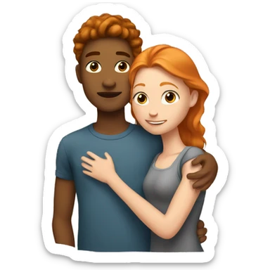 young tan Man and young ginger woman cuddle sticker