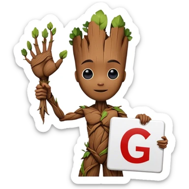 Groot Holding a sign with *G Sign India* sticker