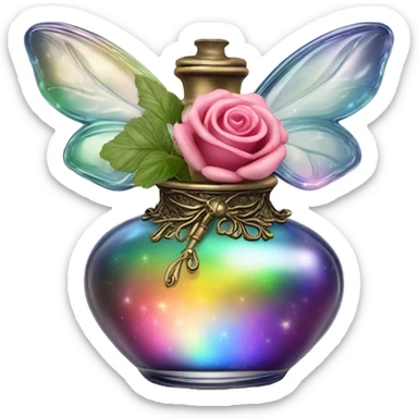Rainbow magic fairy sparkling old Antique oil perfume bottle with herbal and rose flowers sticker