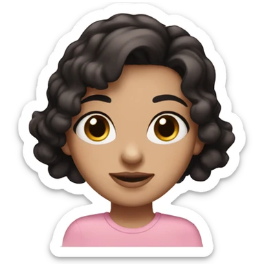 White girl, black hair, brown eyes, pink accessories, freckles, small nose,  sticker