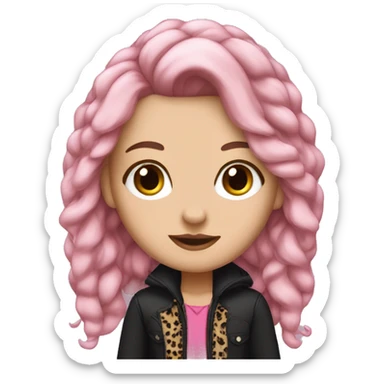 A WHITE GIRL WITH LONG EYELASHES, BLACK AND PINK HAIR AND A JACKET OF LEOPARD AND BLACK SHIRT  sticker