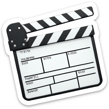 movie clapperboard with geometric outline, precise thin black lines and only one diagonal line crossing through, clean design sticker