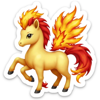 ponyta pokemon (yellow body, red flaming mane, red flaming tail) sticker