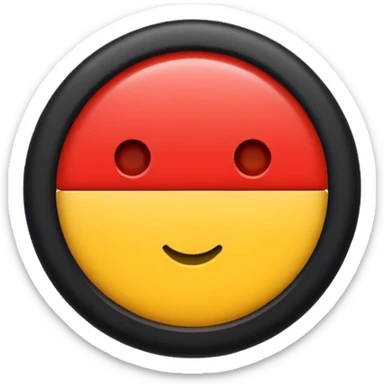 Rectangular shape with half black on the top half red on the bottom tiny yellow circle in the middle sticker