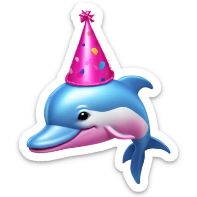 Pink dolphin with a party hat sticker