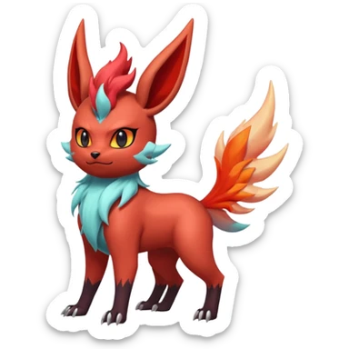 Pastel iridescent exotic colorful Darkrai-Scizor-Flareon-fusion with fiery horns and a Mohawk  sticker